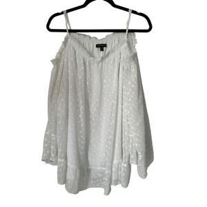 Lane Bryant Top 22/24 White Swiss Dots Bell Sleeves Boho Off The Shoulder Blouse